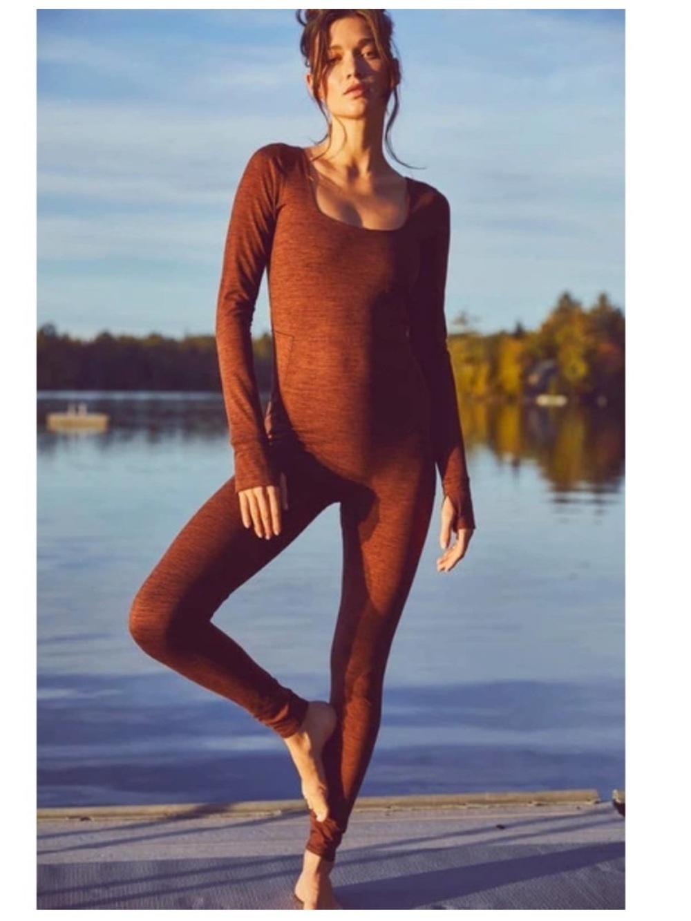 Free People Movement Releve Crossback Jumpsuit in Heather Espresso Size M